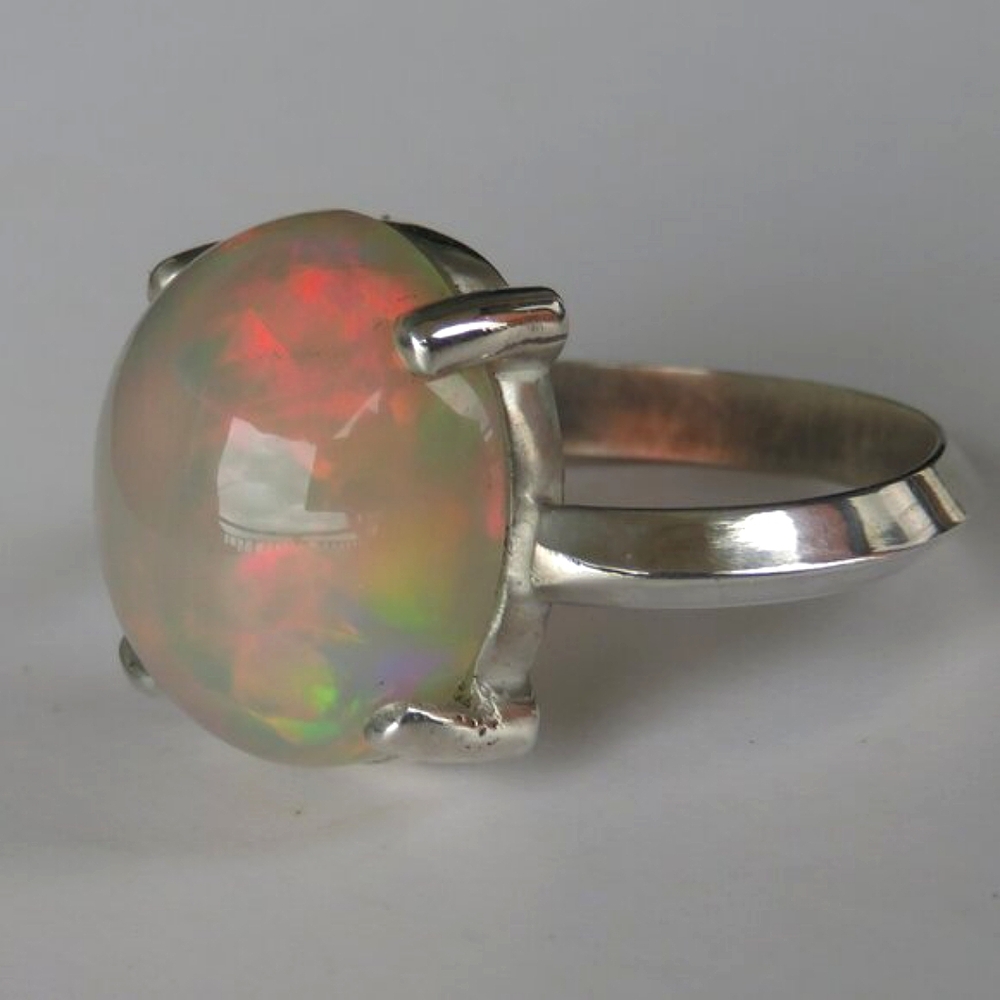 Large Precious Color Play Opal Ring In Sterling Silver